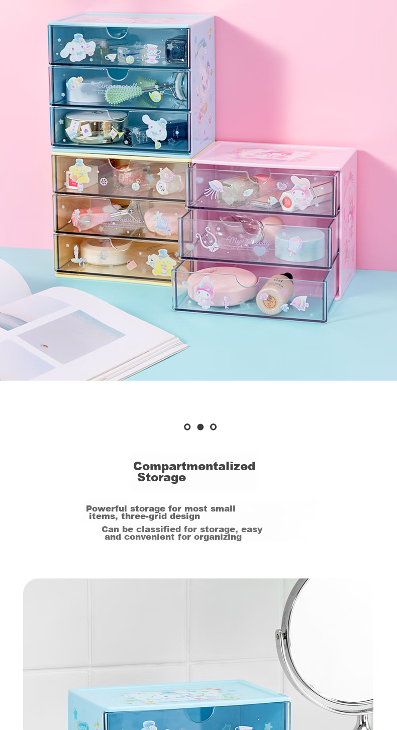 MINISO Sanrio Drawer-Style Desktop Storage Box, Dressing Table Jewelry Organizer, Blue, 17*11*15cm 3