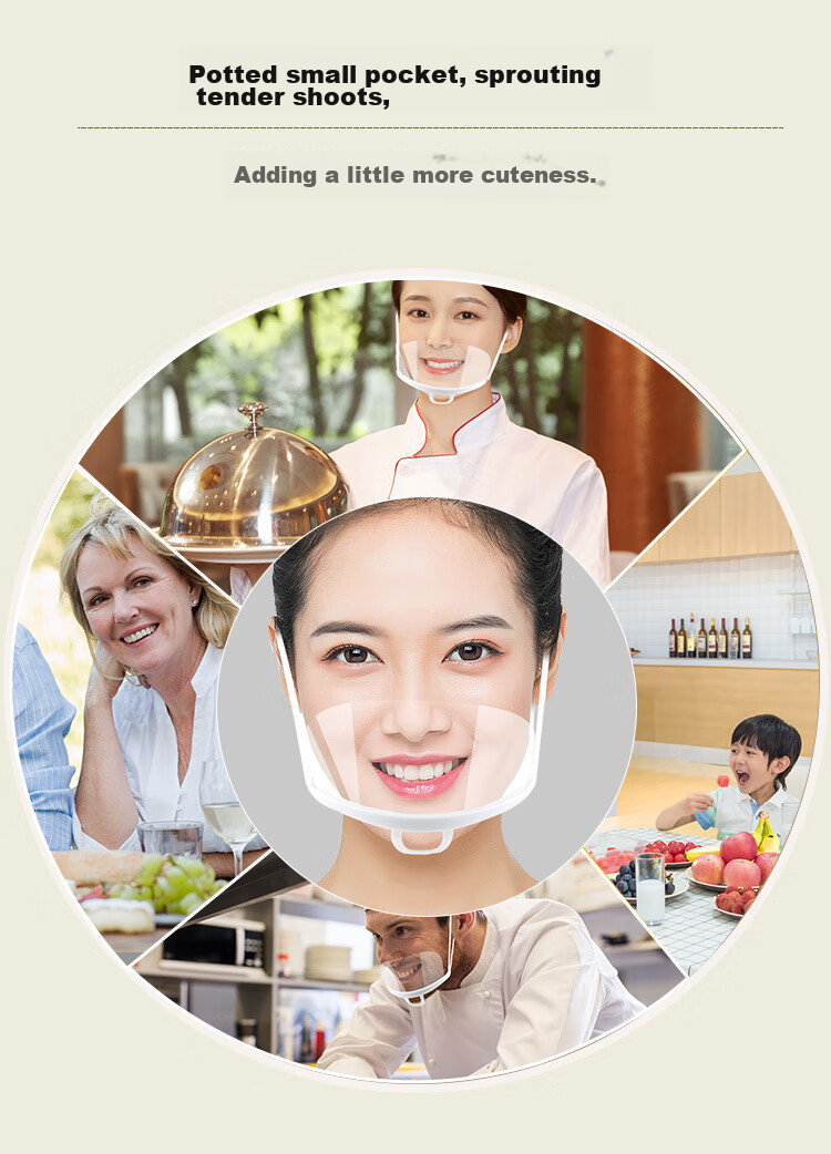 Ams Transparent Food Service Masks, Double-Sided Anti-Fog Food-Grade Material, 50 Pieces, Anti-Droplet Smile Kitchen Chef Hotel Restaurant Canteen Hygiene Special Disposable Plastic Masks 2
