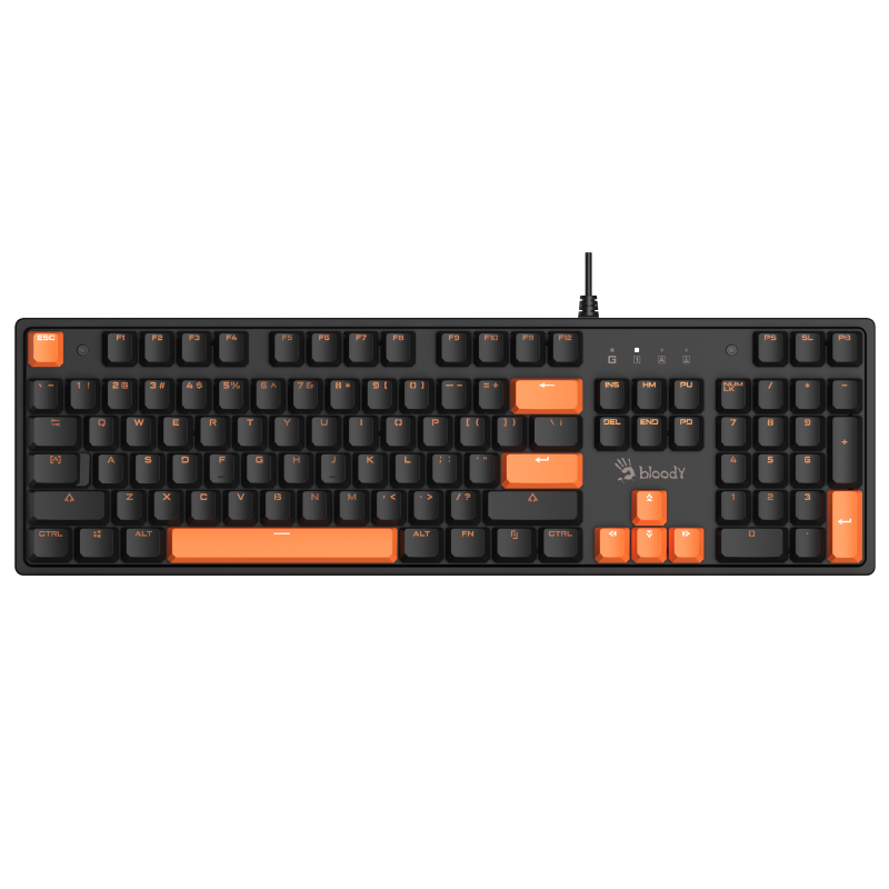 A4TECH S510, 104-Key Mechanical Keyboard, Wired Gaming Keyboard, Mechanical Gaming Keyboard for Esports, Blue Switch Keyboard, Blood Hand Phantom, Blue And Orange, Wired