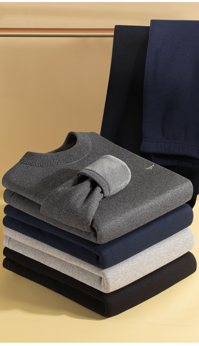 SEPTWOLVES Mid-High Collar Fleece-Lined Thickened Thermal Underwear Set for Men Autumn Winter Warm Clothing 6