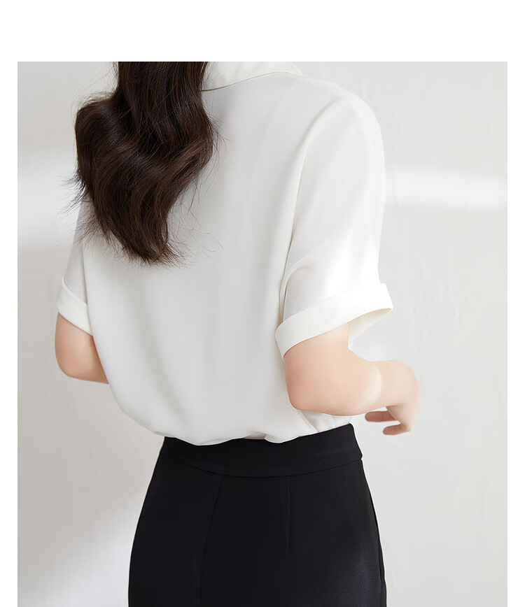 Sentubila Short-Sleeve Chiffon Blouse for Women, Summer Casual Commute Professional Shirt, Versatile Slimming Top, Blue, M 3
