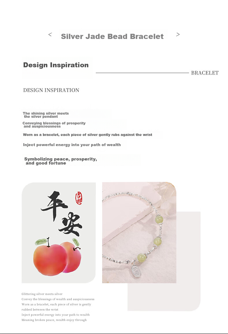 Sino Gem Mid-Autumn Festival Gift for Girlfriend, Silver Bracelet with Crushed Silver Beads And Jade Bead Bracelet, Mid-Autumn Festival Gift for Girlfriend 2