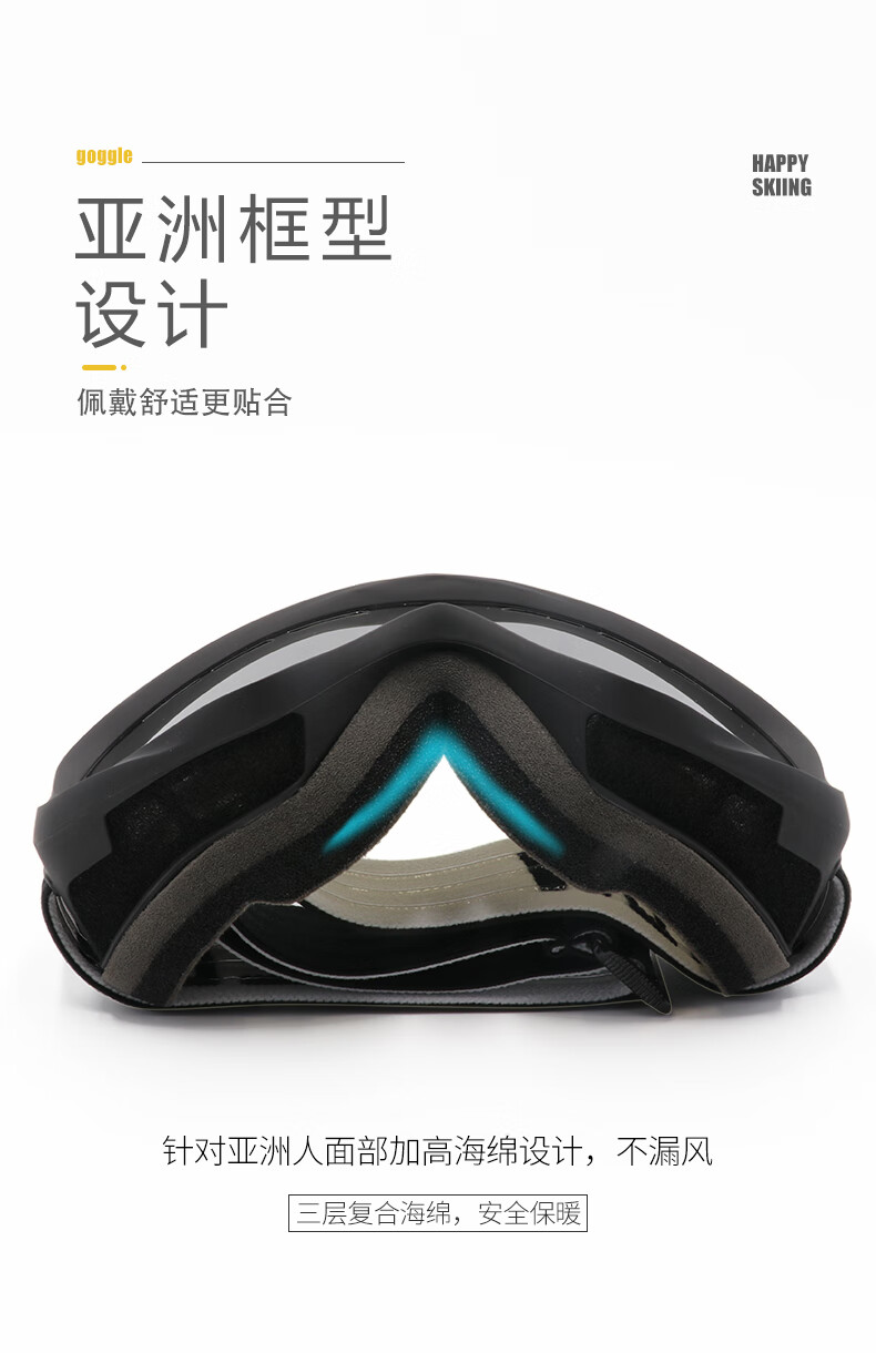 YEON Kids Double-Layer Cylindrical Impact-Resistant Ski Goggles Youth HD Anti-Fog Y6-2202 White Frame Blue Lens 2