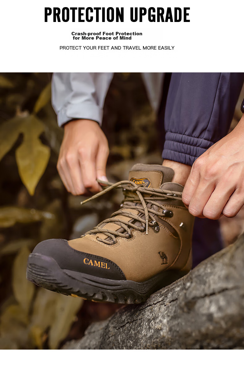 CAMEL Outdoor Hiking Boots for Men And Women, Waterproof Non-Slip Trekking Shoes with Shock Absorption, Wear-Resistant High-Top Work Boots Made of Cowhide Leather 15