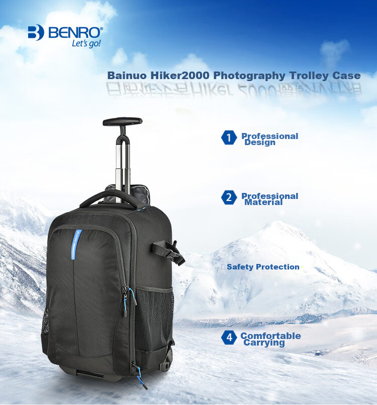 Benro Hiking Backpack 2000 Photography Trolley Bag with Wheels, Professional Outdoor Lightweight Large Capacity DSLR Camera Bag with Rain Cover 2