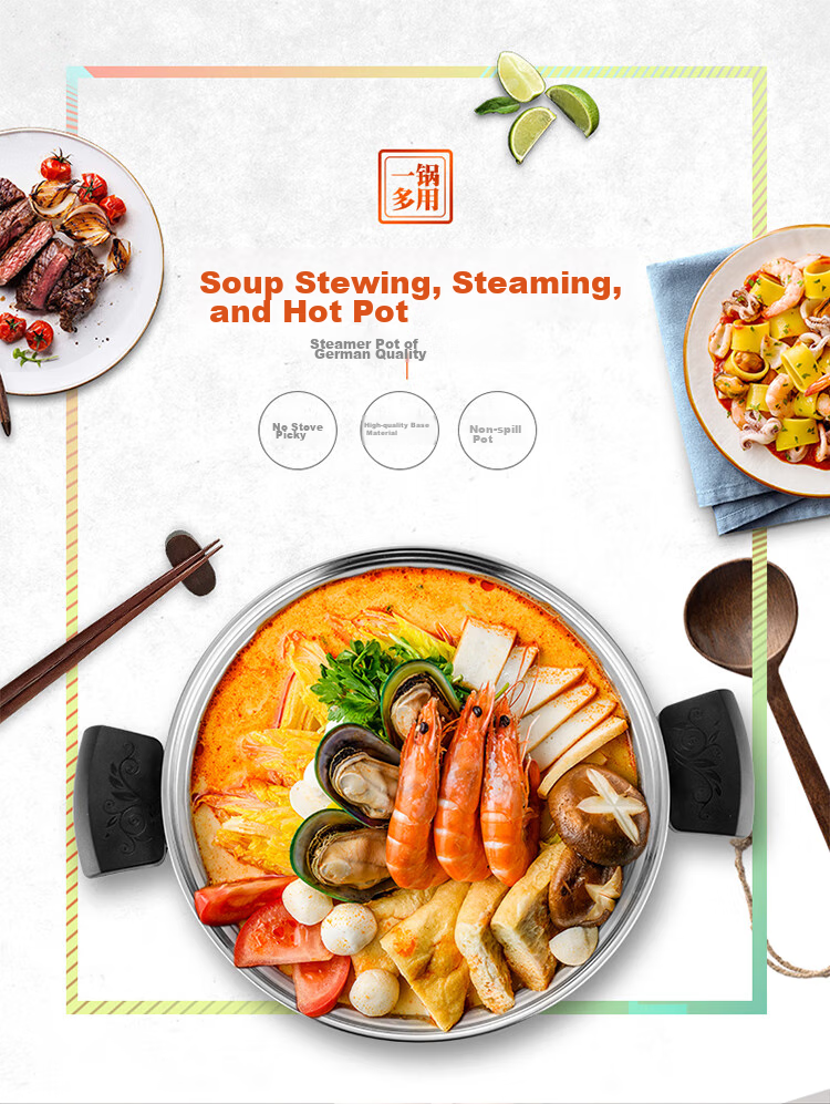 Debo Tang Steamer Pot, 304 Stainless Steel, Two-Layer Steamer Pot, Compatible with Induction Cookers, Wokeli 30cm 1