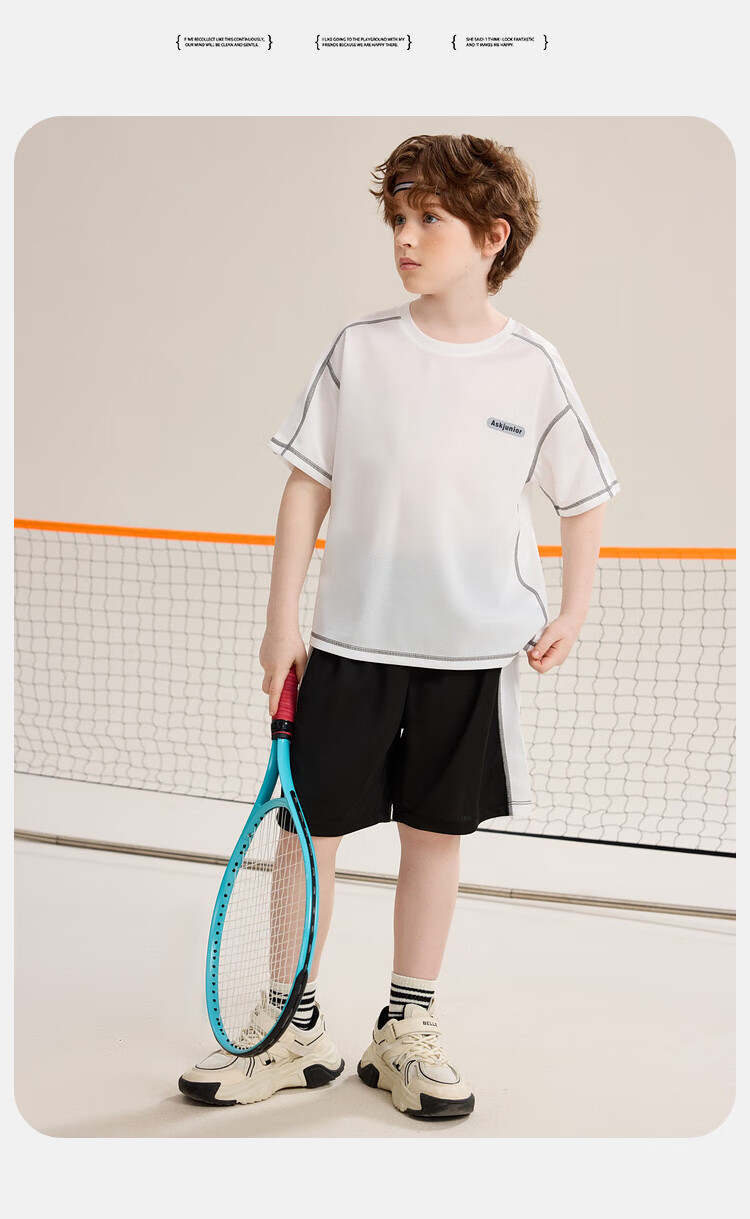 ASK JUNIOR Boys' Sports Set Summer Children's Lightweight Quick-Dry T-Shirt + Shorts Two-Piece Tennis Outfit for Older Kids 150 9