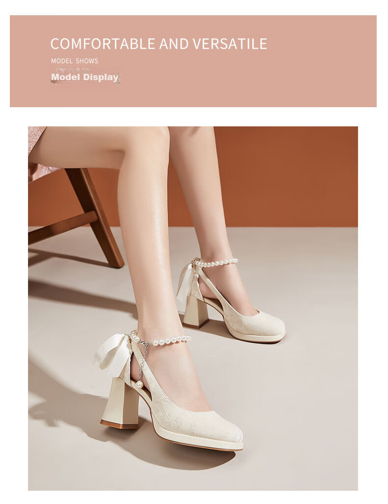 DAPHNE Chinese Style Dress Shoes for Women, Chunky Heel Heightening Black High Heels Wedding Shoes Mary Jane Shoes, Black, Size 37 7