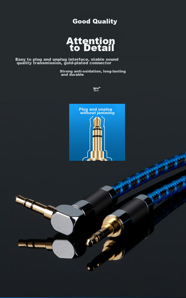 JIB Audiophile AUX Audio Cable, 3.5mm Male to Male Car Connection Cable, Phone Laptop MP34 Player to Headphones Desktop Speaker Cable BP-018 1 Meter 10