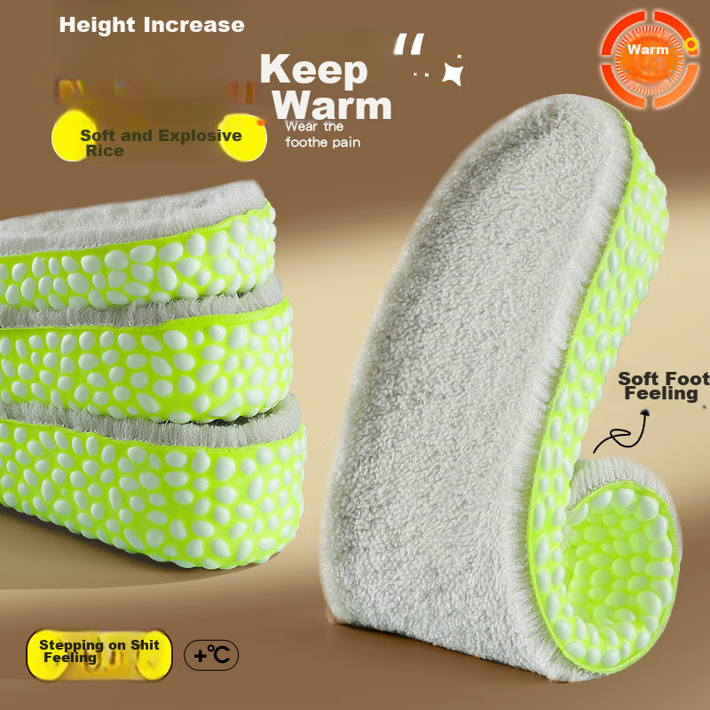 Nanjiren Warm And Height-Increasing Insoles for Men, Shock-Absorbing Breathable Invisible Hidden Height-Increasing Full Insoles with Squishy Feel, 2.5cm, Size 39-40
