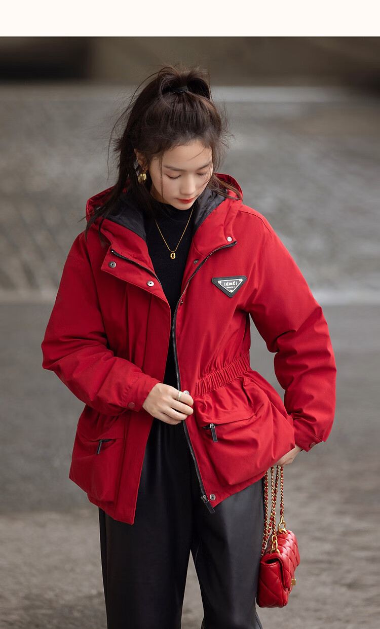 Dme [Black Technology Triple-Protection Battle Robe] Winter Outdoor Lightweight Sports Cotton Jacket with Hood, Elastic Waistband, Color-Block Women's Cotton Coat 20