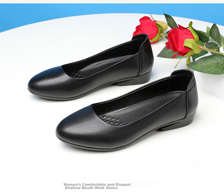 Poitulas Women's Casual Low-Cut Work Shoes, Comfortable Commute Professional Formal Leather Shoes for Women, 8718 Black, Size 39 12