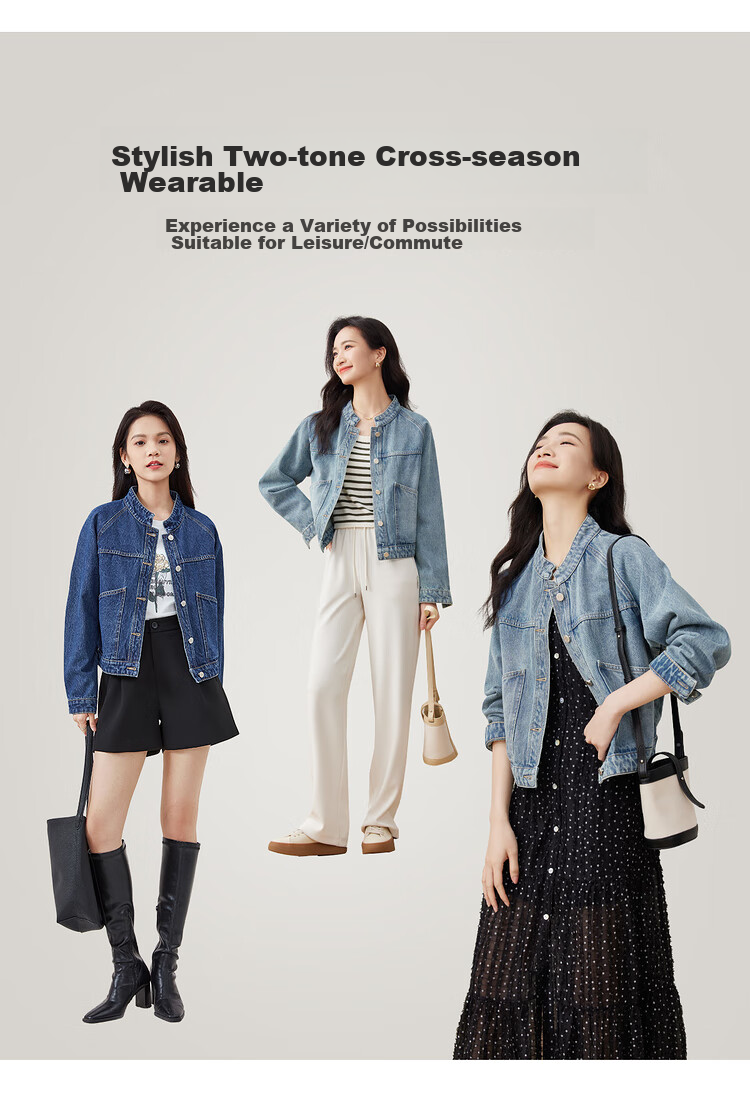 Sentubila Spring And Autumn Pure Cotton Denim Jacket, Short High-End Women's Clothing, Elegant Casual Versatile Top, Denim Blue, XL 11
