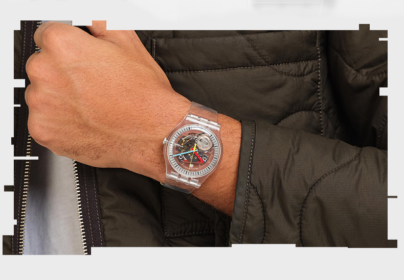 Swatch Swiss Watch, Skeleton Transparent Trendy Quartz Watch, Holiday Gift, Clear New Series New Gent 5