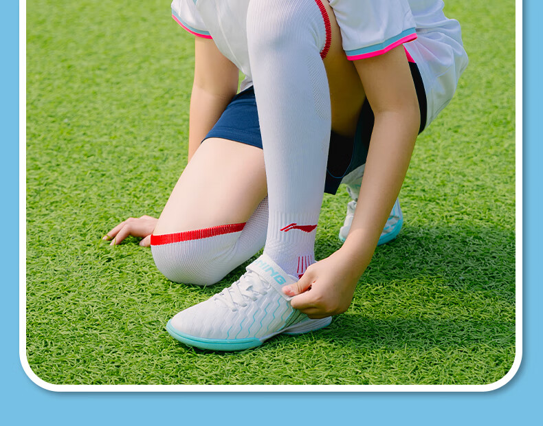 Li-Ning Children's Soccer Shoes for Ages 6-12, Molded Studs TF Professional Training Shoes for Elementary School Students, Big Kids Boys And Girls Velcro Sneakers Size 31 24