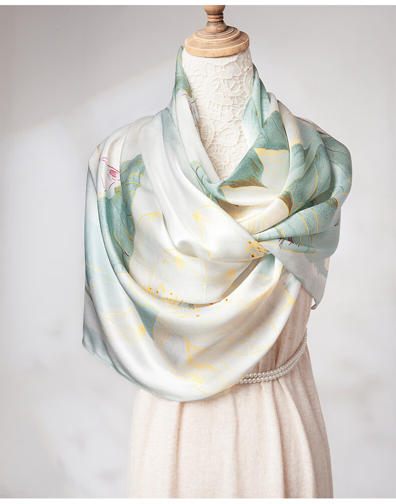 Zhijinlou 100% Mulberry Silk Printed Scarf for Women Traditional Chinese Style Sun Protection Decorative Shawl Birthday Gift 6