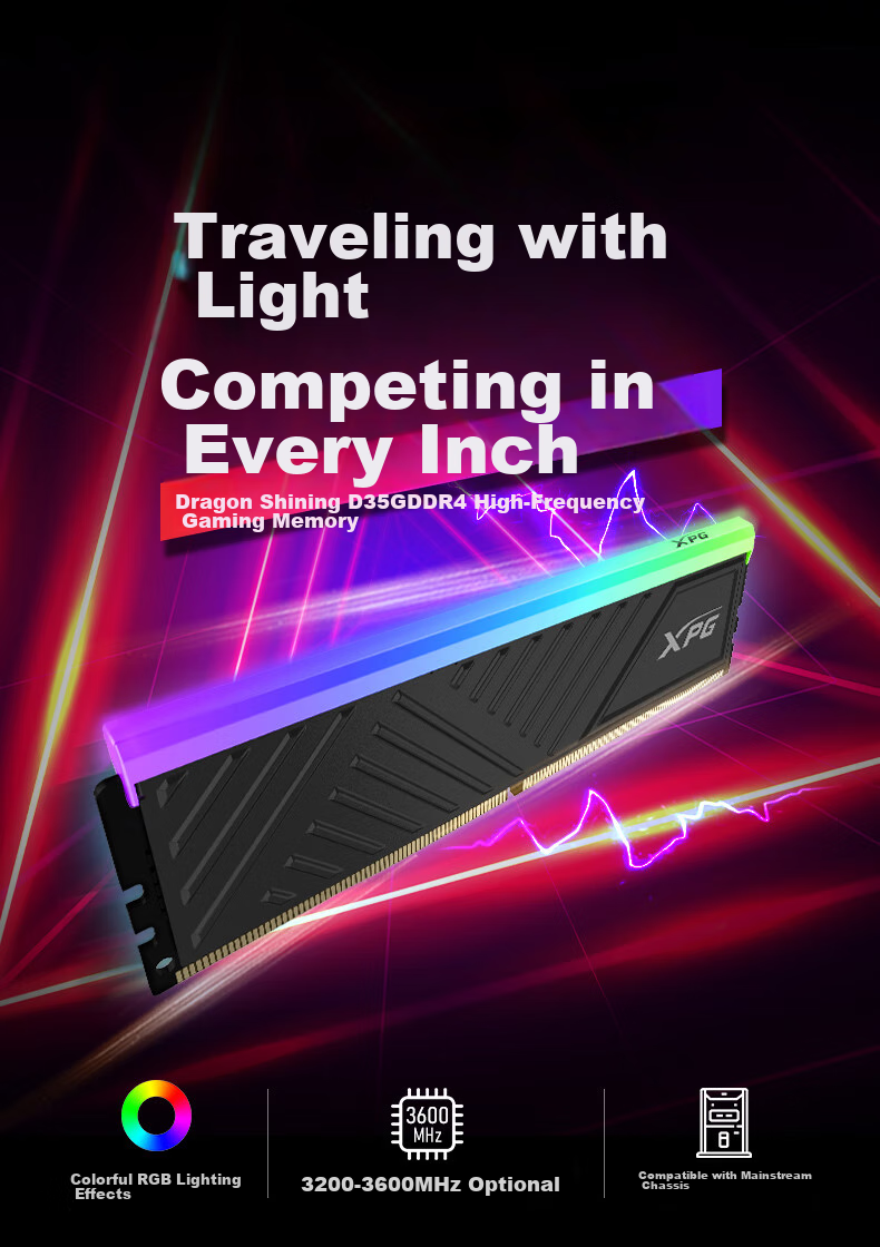 ADATA, 32GB (16GB*2) Kit, DDR4 3600MHz, Desktop Memory Module, XPG Longyao D35G, Black Gaming RGB RAM 1