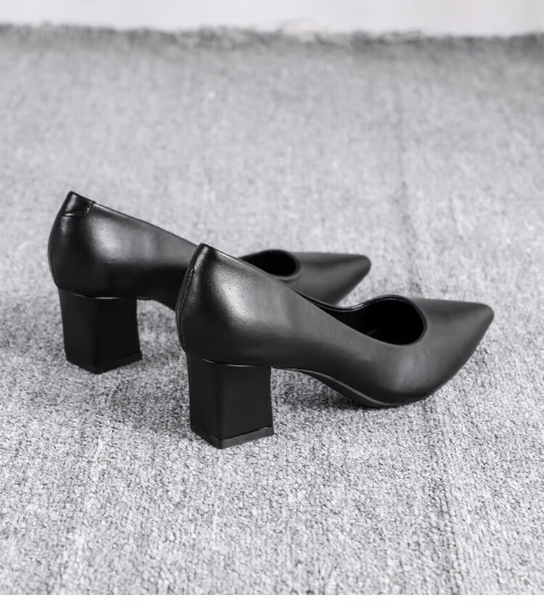 CARTELO Women's Single Shoes, Professional Work Shoes, Elegant Pointed Toe Chunky Heel Shoes, KCC-555, Black, Size 35 8