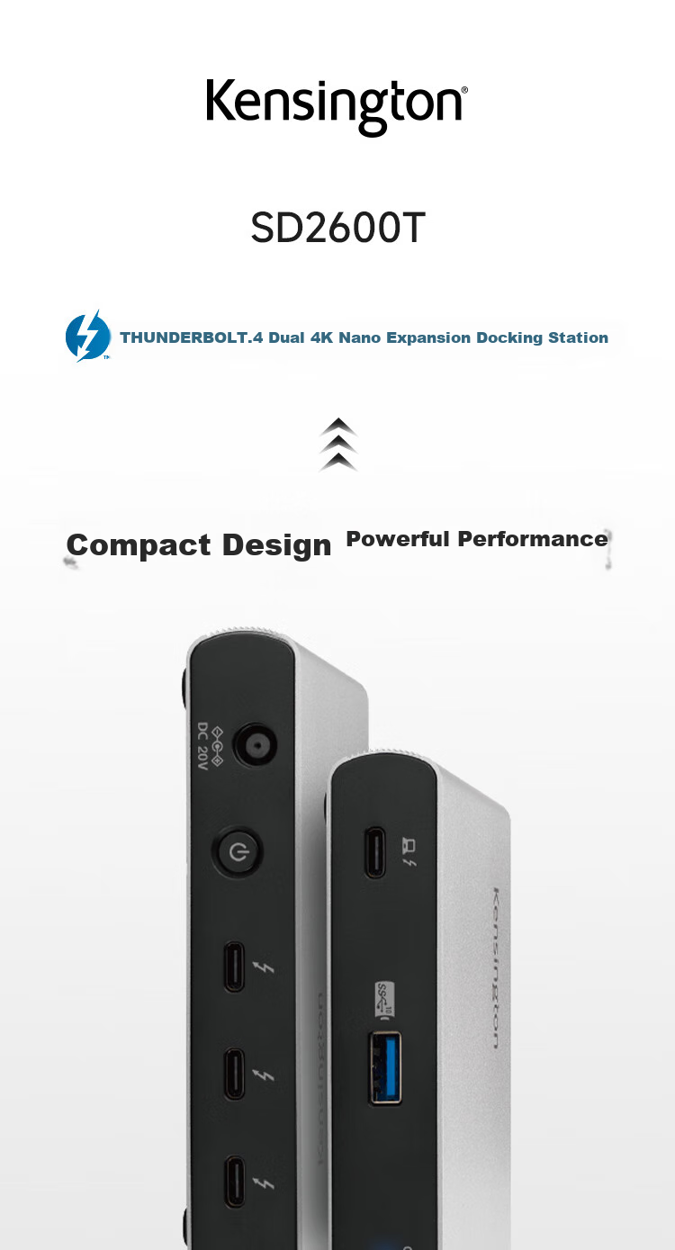 Kensington Thunderbolt 5 Docking Station, Thunderbolt 5 Expansion Dock, Four Independent Displays, 140W Power Supply, 8K Full Thunderbolt 5 Cable SD5000T5, Compatible with M4Pro/Max Macmini 2