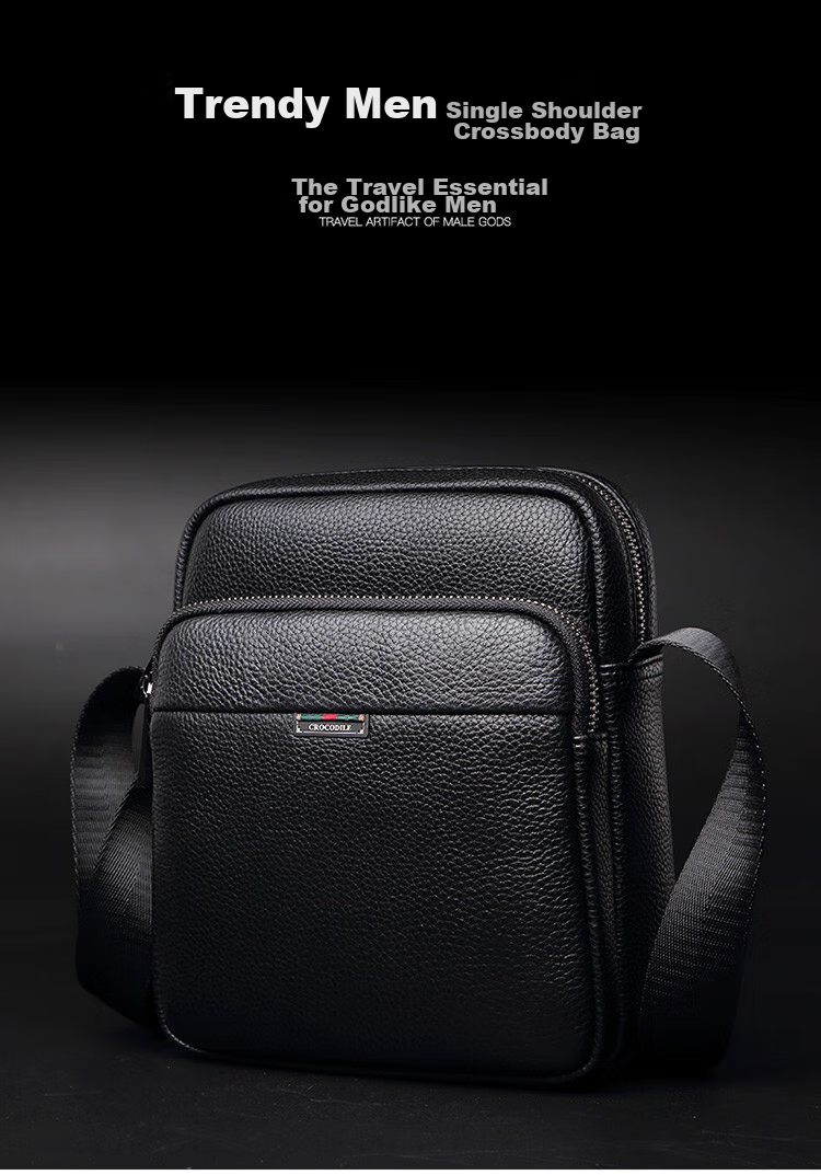 CROCODILE Youth Top-Grain Leather Fashion Shoulder Bag, Men's Vertical Casual Crossbody Bag, Gift for Boyfriend, TB050 1