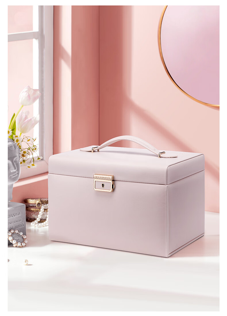 VLANDO Lockable Jewelry Box with Lambskin Pattern, High-End Luxury Large Capacity Storage Box, Wedding Gift, Mid-Autumn Festival Gift for Girlfriend 7