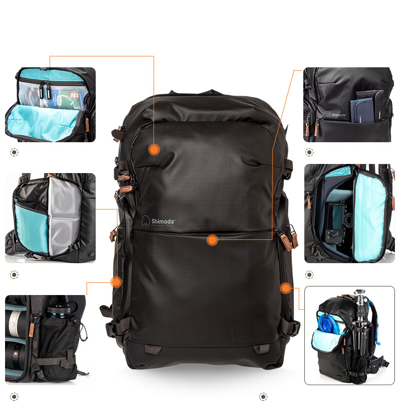 Shimoda Photography Bag Professional Outdoor Travel Camera Backpack Wing Platinum Explore E30v2 Black Medium Mirrorless Camera Insert Set 520-156 4
