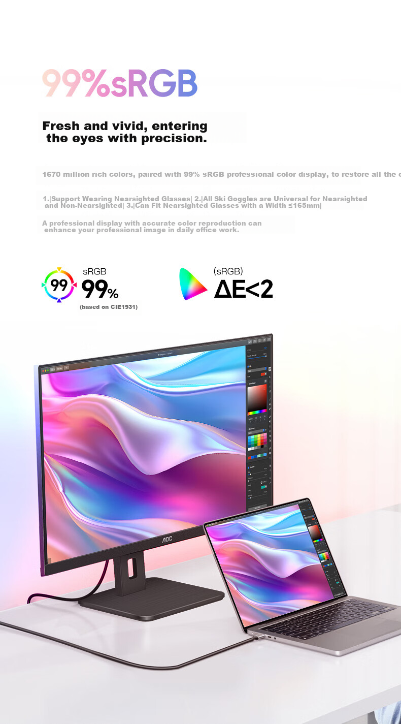AOC Monitor, 2K 27-Inch IPS Computer Display Screen, Office Study Eye Protection Low Blue Light, Desktop Expansion Laptop Extension Screen Type-C 65W Q27E12C 4