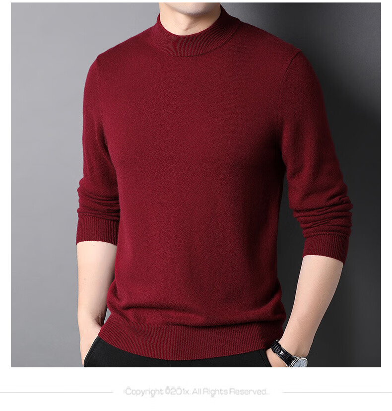 Hengyuanxiang Pure Cashmere Sweater for Men, Semi-Turtleneck, Warm, Versatile, New Year Battle Robe, Zodiac Year Red Sweater, Thick Style 4