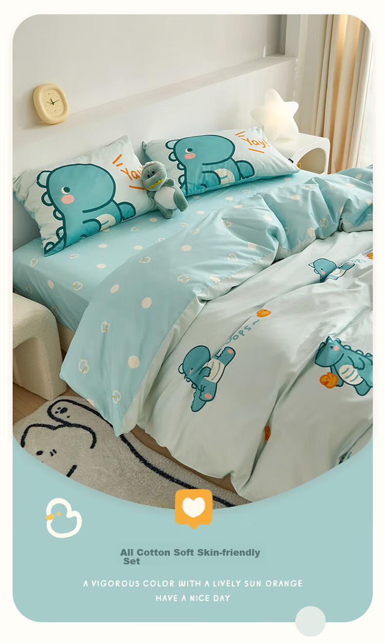 Dohia Cotton Bedding Set for Home, Three-Piece Student Dormitory Single Duvet Cover And Sheet Pure Cotton Set for 1.2m Bed 152*218cm 6