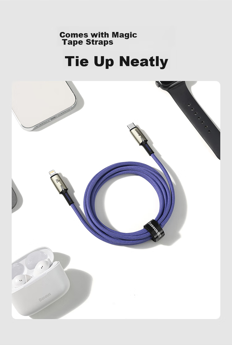 Baseus Apple Data Cable, PD Fast Charging Cable, 20W Charging Cable, Suitable for IPhone14/13/12ProMax/xs Phones, Car Charger with Night Light, Braided Extended, 2 Meters Black 19