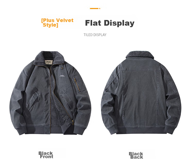 JEEP Men's Jacket, Spring And Autumn Casual Loose Workwear Lapel Coat, Black, 2XL 35