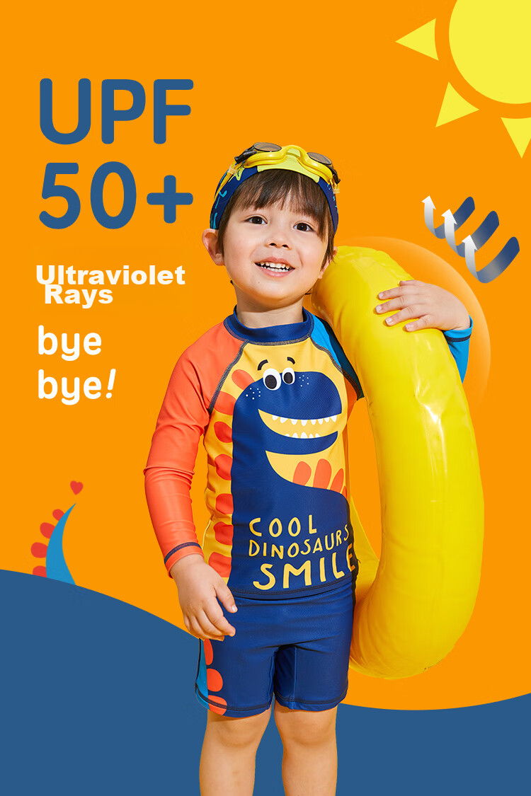 Sulang UPF50+ Sunscreen | 20% Spandex High Elastic Long Sleeve Shorts Boys Children's Swimsuit Dinosaur Walk 110 3