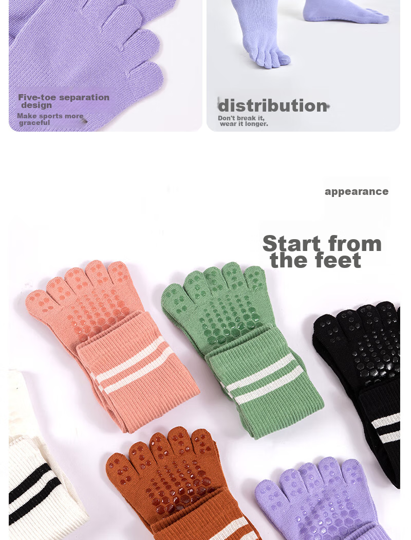 XUEXIMAN Yoga Socks for Women, Professional Non-Slip Mid-Calf Five-Toe Socks, Pilates Socks, Sports Anti-Slip Fitness Socks for Autumn And Winter 17