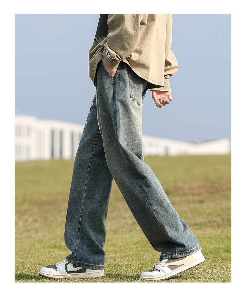 Foss Phil Men's Jeans, Spring And Summer Straight-Leg Wide-Leg Versatile American-Style Trendy Casual Pants Y06 Nostalgic Blue 2XL 6