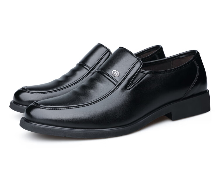 Poitulas Men's Leather Shoes, British Style Slip-On Business Casual Shoes, Lightweight Soft-Soled Loafers, Formal Dress Shoes for Men, 9526 Black, Size 44 21