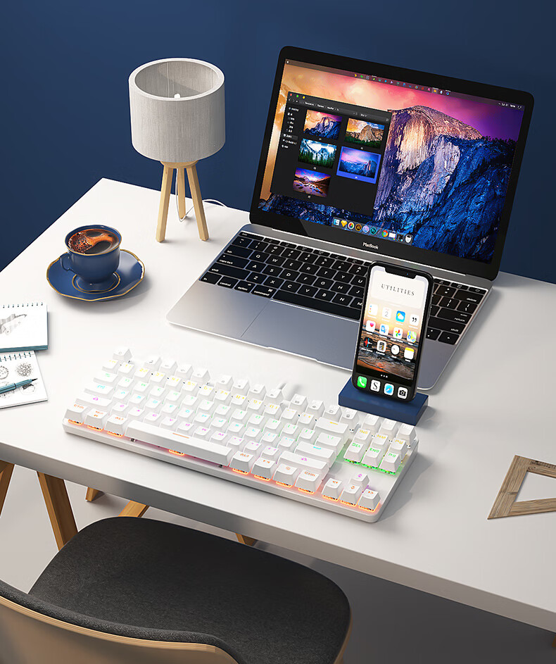 BOW Hangshi G68 Wired Mechanical Keyboard, E-Sports Gaming Customizable Hot-Swappable Mechanical Keyboard with 68 Keys, Office And Home Mixed Color Backlit Keyboard, White And Green Tea Switches 11