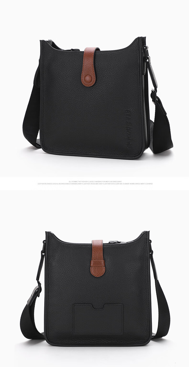 ELLE HOMME Men's Crossbody Bag, Fashionable Top-Grain Leather Shoulder Bag, Business Casual Phone Bag for Men EA188211440 Black Birthday Gift for Boyfriend 7