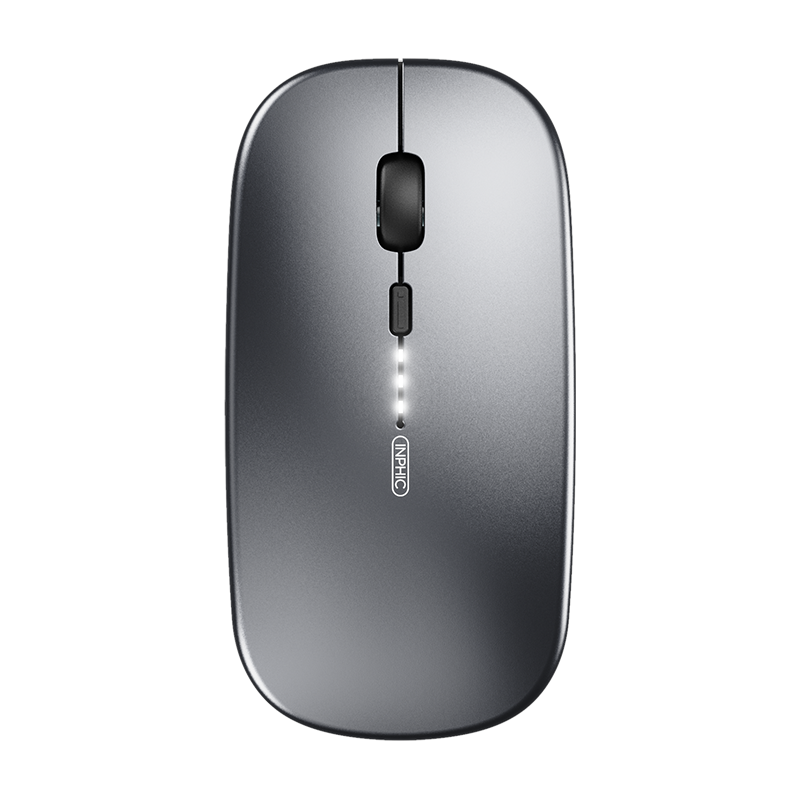 INPHIC M1 PRO Wireless Bluetooth Tri-Mode Rechargeable Silent Mouse with Battery Indicator, Compatible with Laptops, Bluetooth 5.0, Metal Gray