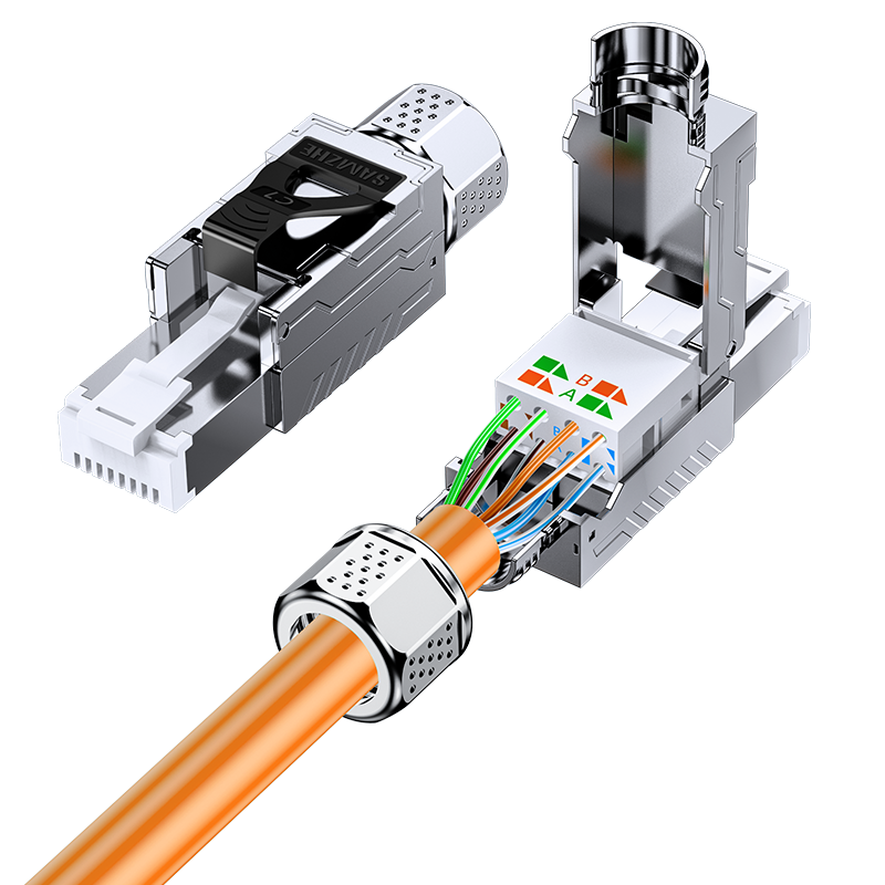 SAMZHE CAT7 Shielded Tool-Free Crystal Connector, Engineering Grade CAT7 Tool-Free RJ45 Network Gold-Plated Connector, 50U Gold-Plated CAT7 Ethernet Cable Connector, Single Pack MDC73