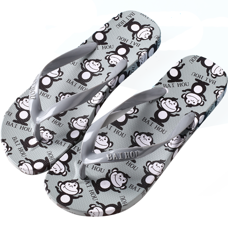 BAIHOU Flip-Flops for Men And Women, Outdoor Wear Cartoon Print Couple Non-Slip Thong Sandals R-16 Gray Size 42-43