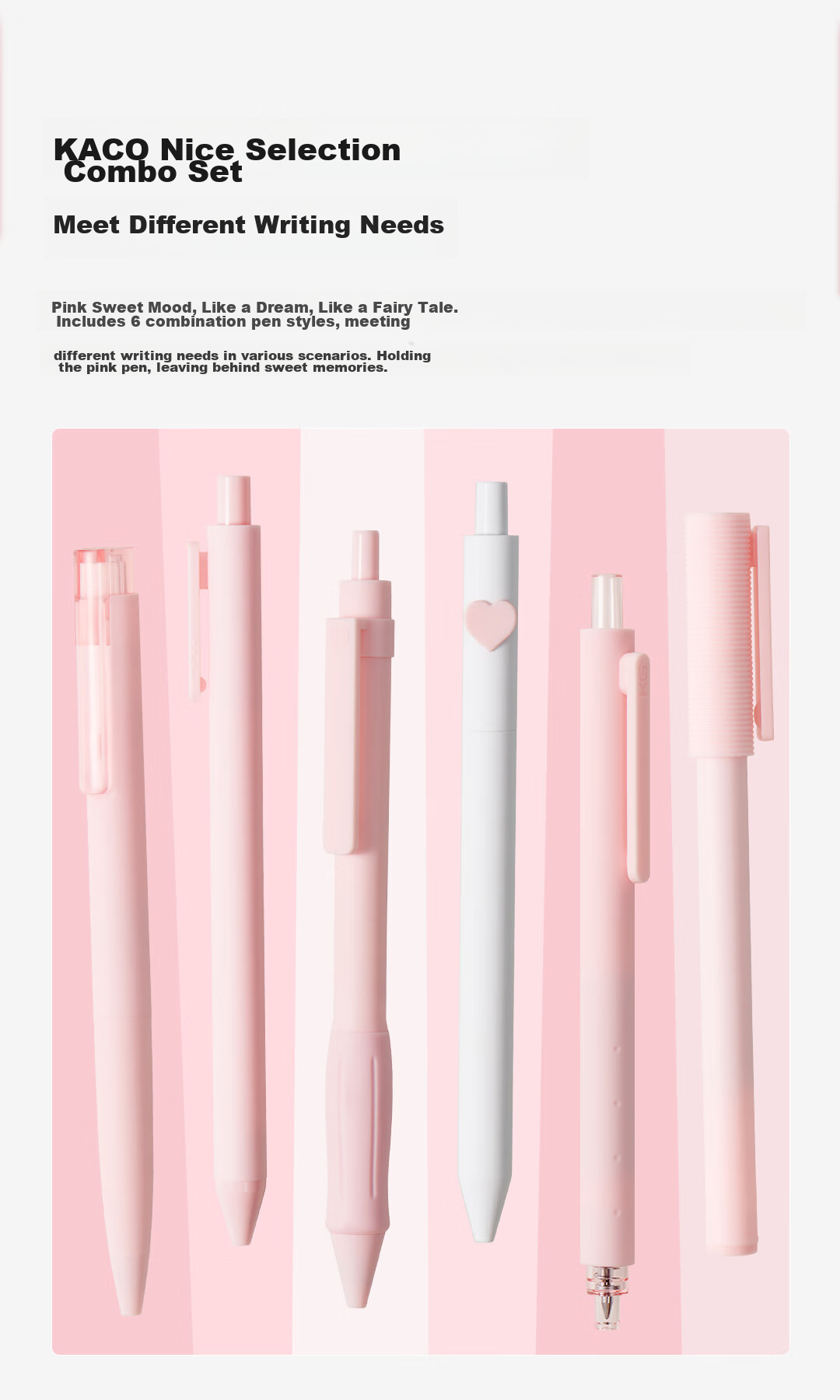 KACO Good Pink Set of 0.5 Black Gel Pens 6-Pack, Large Capacity Student Exam Writing Pens, Office Stationery, Quick-Drying Smooth Signing Pens 2