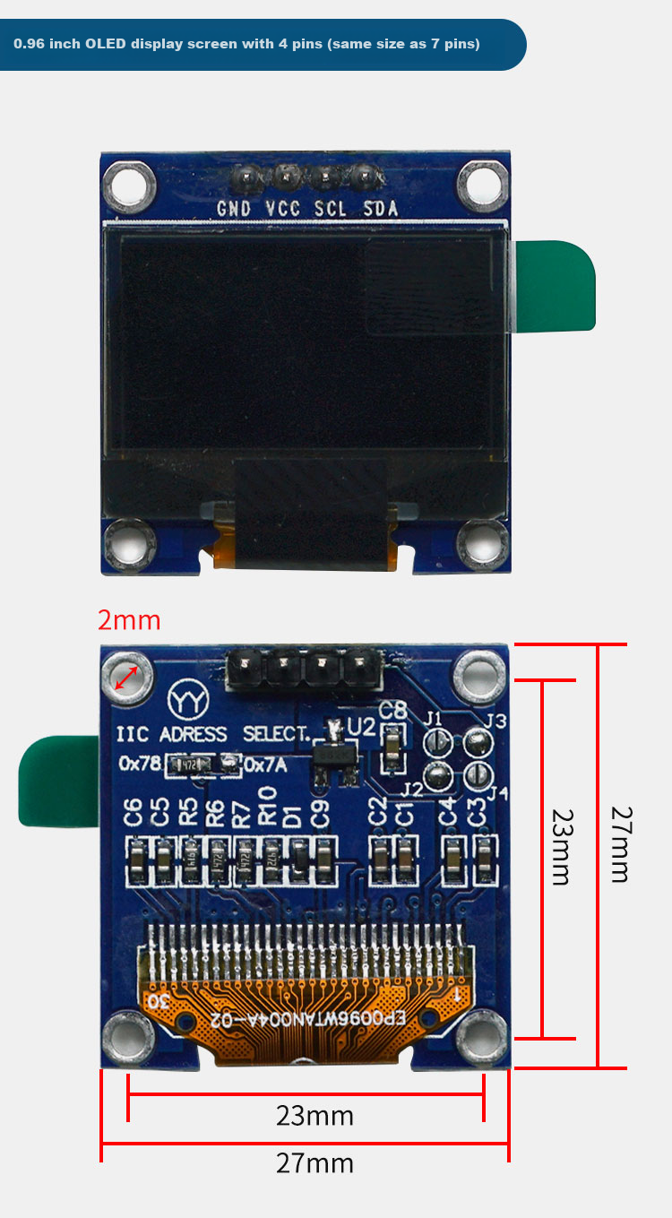 Diushitou OLED Display Module, 0.96 Inch, White, 7P Pins, 128*64 LCD Screen, SPI IIC Interface 6