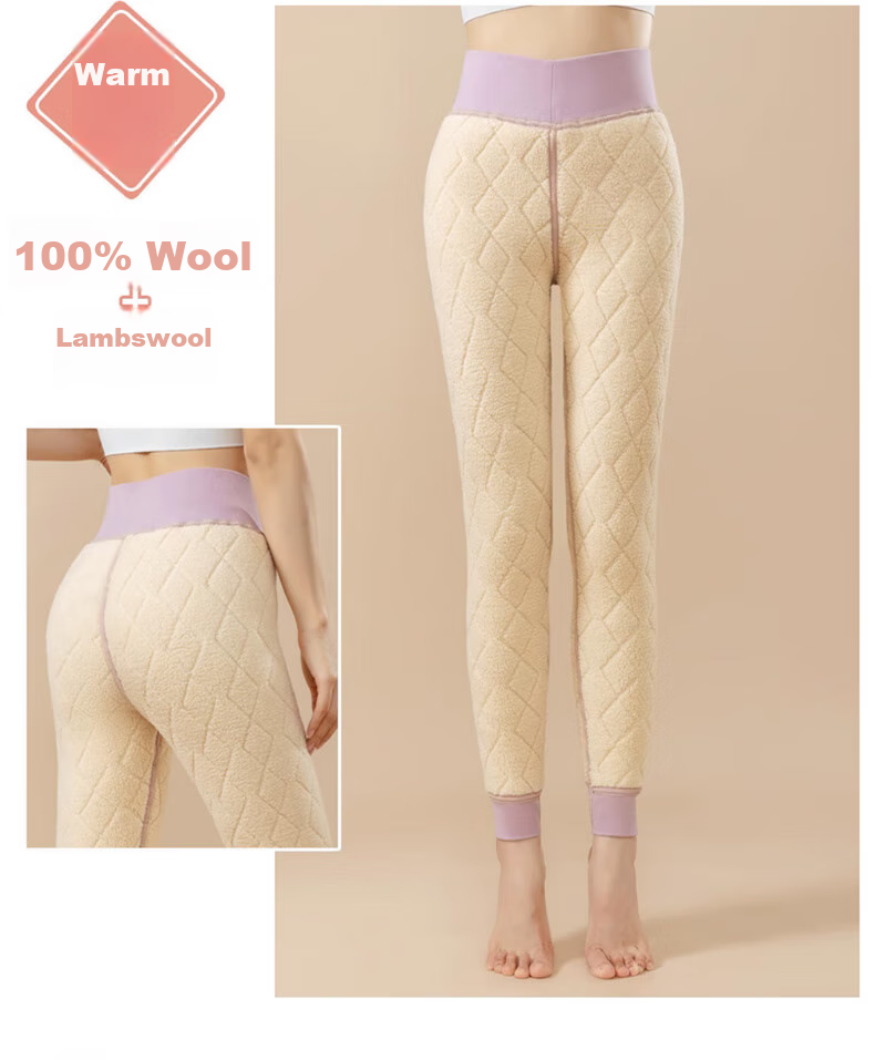 LangSha Women's Thermal Pants, 100% Wool, Autumn And Winter Fleece-Lined Thick Cotton Pants, Extra Thick Lambswool Autumn Pants, Plus Size Base Layer Pants 11