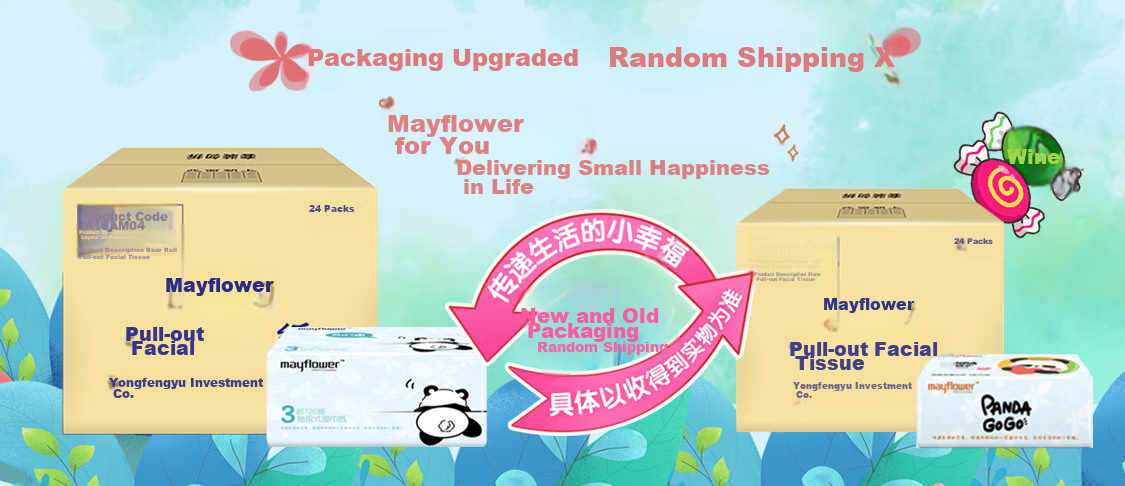 May Flower Facial Tissues, 3-Ply, 120 Sheets*24 Packs, Size S, Soft And Thick, Skin-Friendly, Cartoon Cute Design, Whole Box Packaging 1