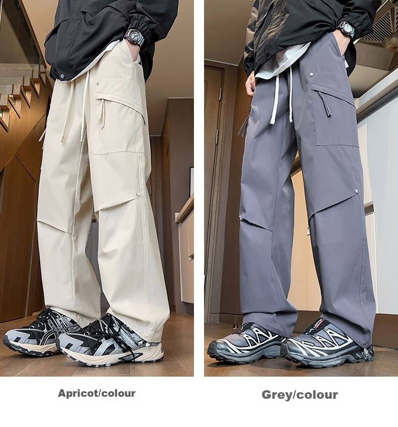 Dingfengbaoluo Casual Pants for Men, Summer Loose-Fitting Trousers, Quick-Dry Sports American-Style Outdoor Cargo Pants, 2416 Black M 8