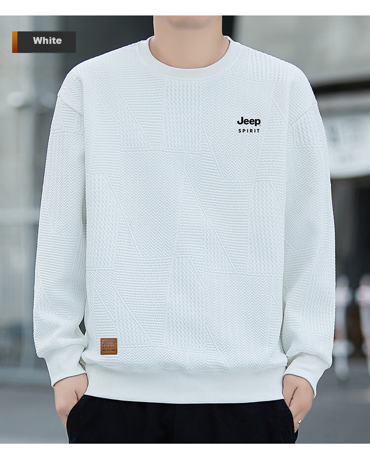 JEEP SPIRIT Men's Waffle Knit Sweatshirt, Long-Sleeve T-Shirt for Autumn, Casual Loose-Fitting Men's Clothing, Trendy Top 20