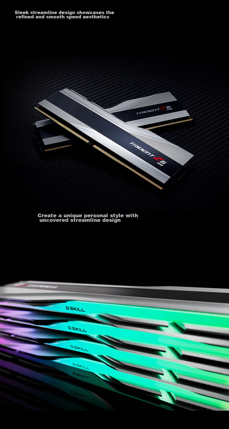 G.SKILL, 64GB (32G X 2) Kit, DDR5 6000MHz, Desktop Memory Module - Trident Z RGB Light Bar (Dark Mist Black)/C36 14
