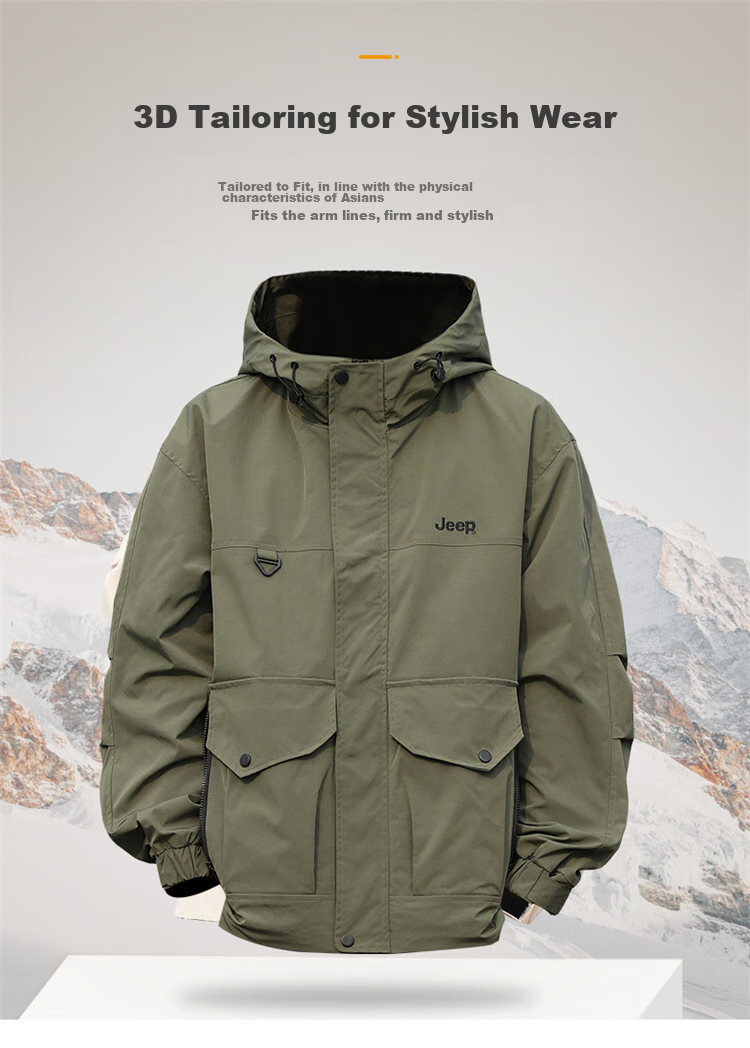 JEEP Men's Jacket, Spring And Autumn Outerwear, Trendy Casual Loose Workwear Clothing for Men, Army Green, 3XL 6