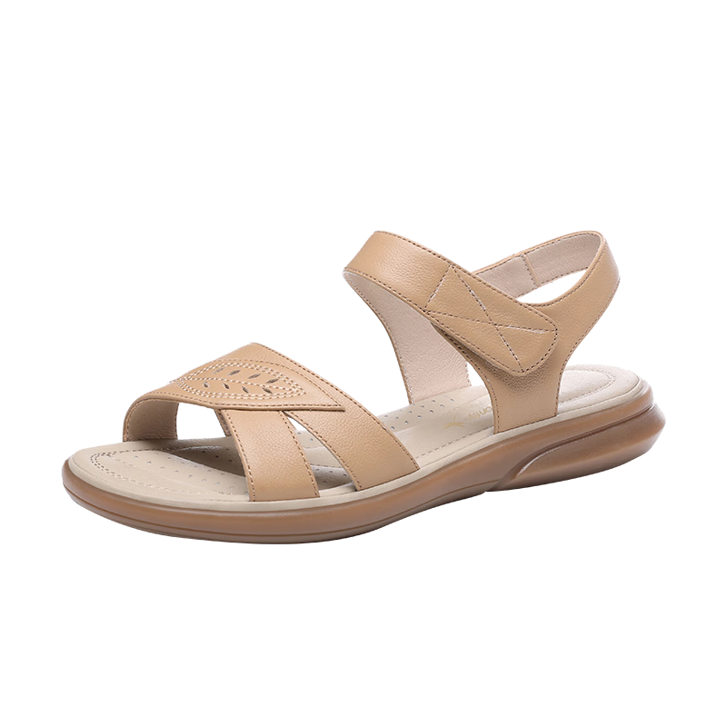 RED DRAGONFLY Leather Sandals, Soft-Soled Comfortable Mom Shoes, Women's Wedge Heel Soft Leather Beach Shoes, WTK233143