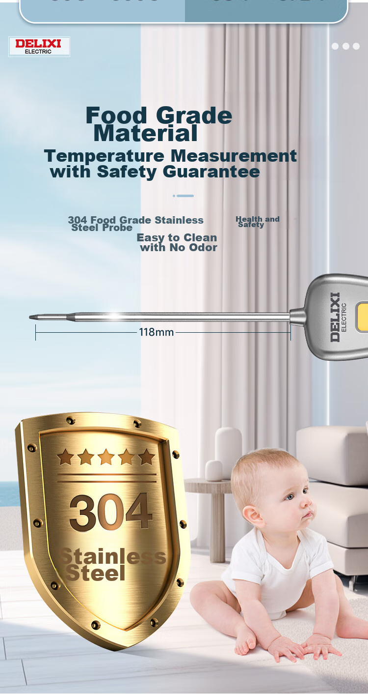 DELIXI ELECTRIC Electronic Probe Thermometer, 304 Stainless Steel ABS Kitchen Cream Temperature Measurement, Oil Temperature Measurement, Backlit Display 4